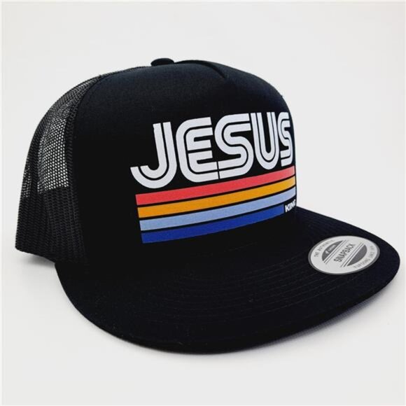 Jesus Christ Retro Style King Flat Bill Yupoong Baseball Cap Hat Trucker Mesh JC - Picture 3 of 4